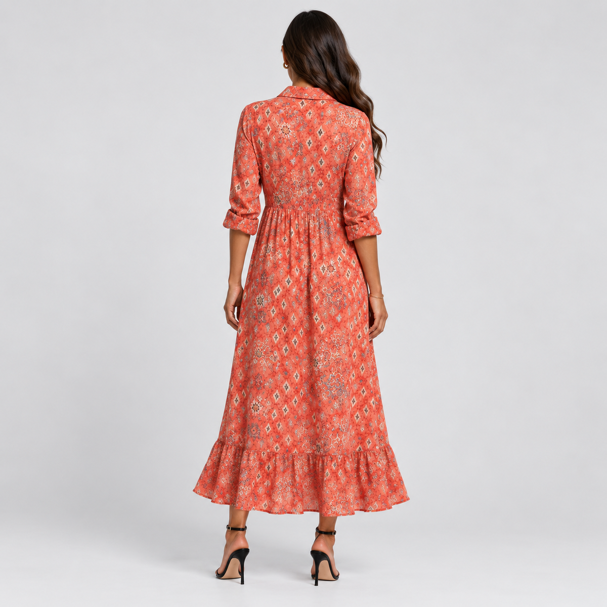 Vestido largo para mujer con escote en V y estampado de flores