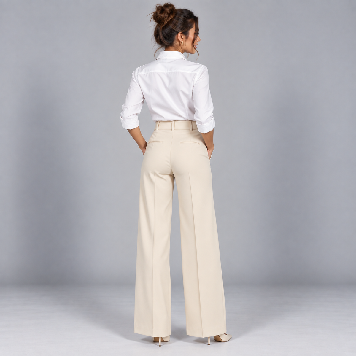 Pantalón de Talle Alto y Corte Recto | Cinturilla Elástica y Pliegues Delanteros | Estilo Versátil para Oficina y Fin de Semana