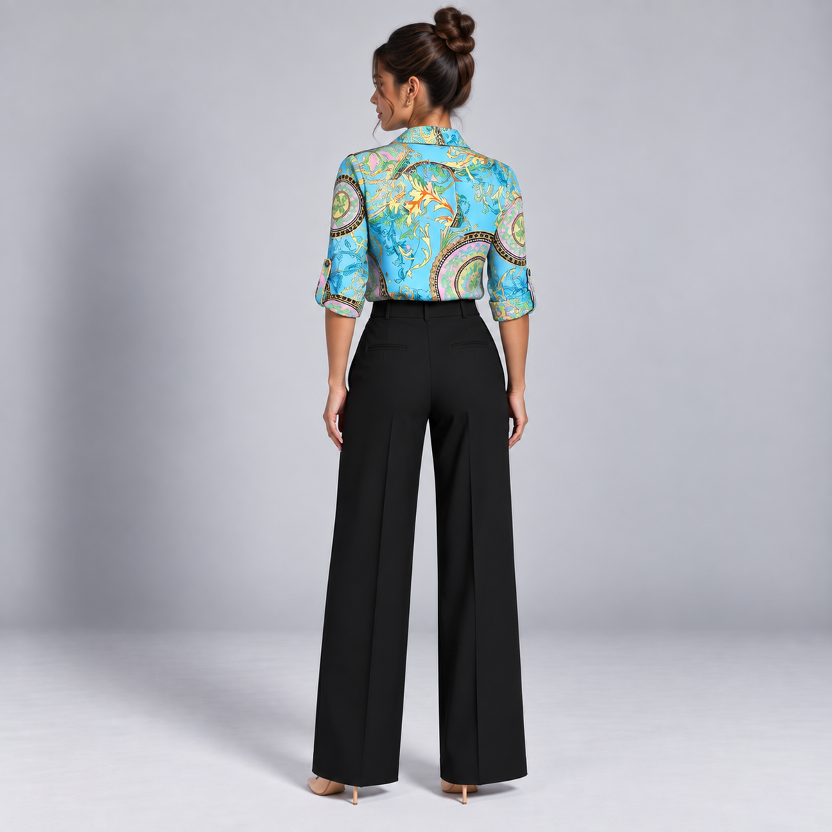 Blusa de Satén para Mujer con Estampado Geométrico | Corte Regular | Abotonada, Manga Larga, Resistente a Arrugas | Ropa de Trabajo, Ropa de Noche