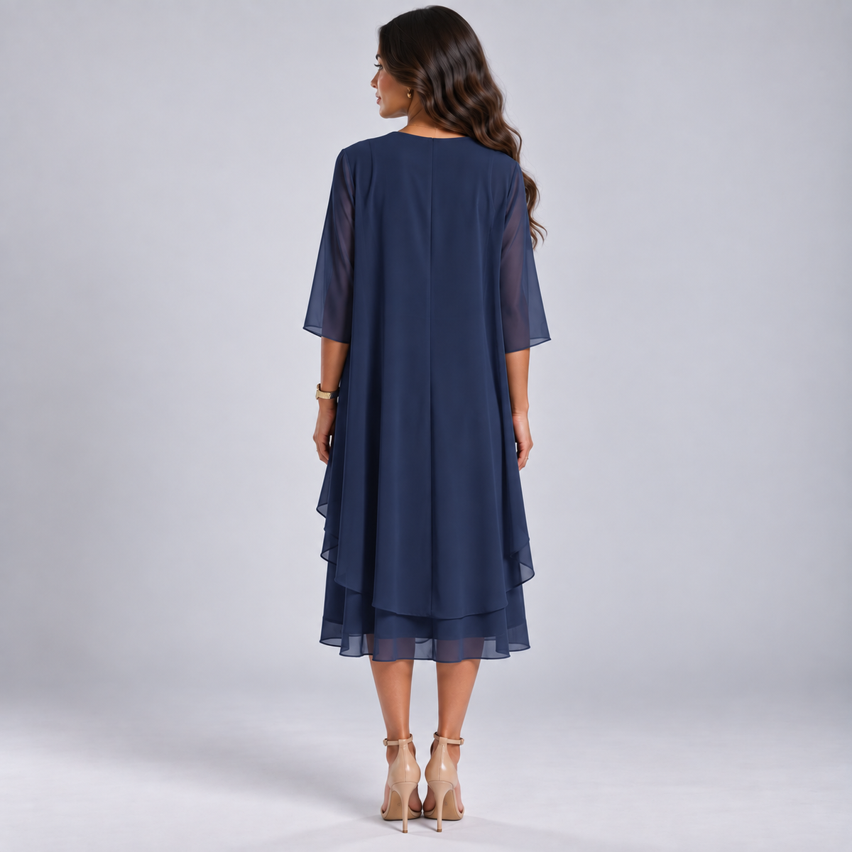 Vestido Largo de Dos Piezas con Encaje y Gasa | Capa Superior Texturizada y Caída Fluida | Estilo Romántico para Eventos Especiales