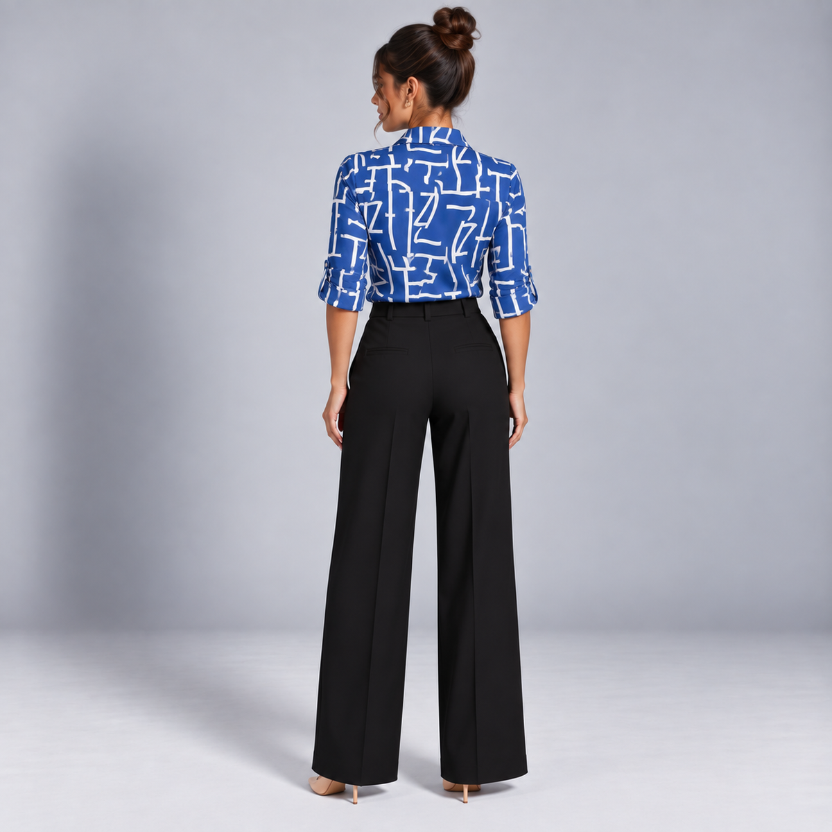 Blusa de Satén para Mujer con Estampado Geométrico | Corte Regular | Abotonada, Manga Larga, Resistente a Arrugas | Ropa de Trabajo, Ropa de Noche