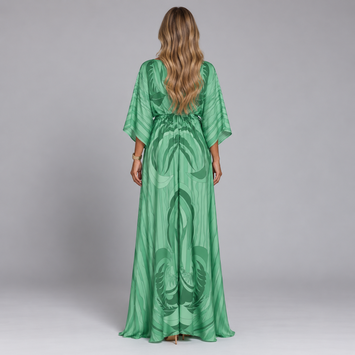 Women's Maxi Dress with V-Neck and Adjustable Belt