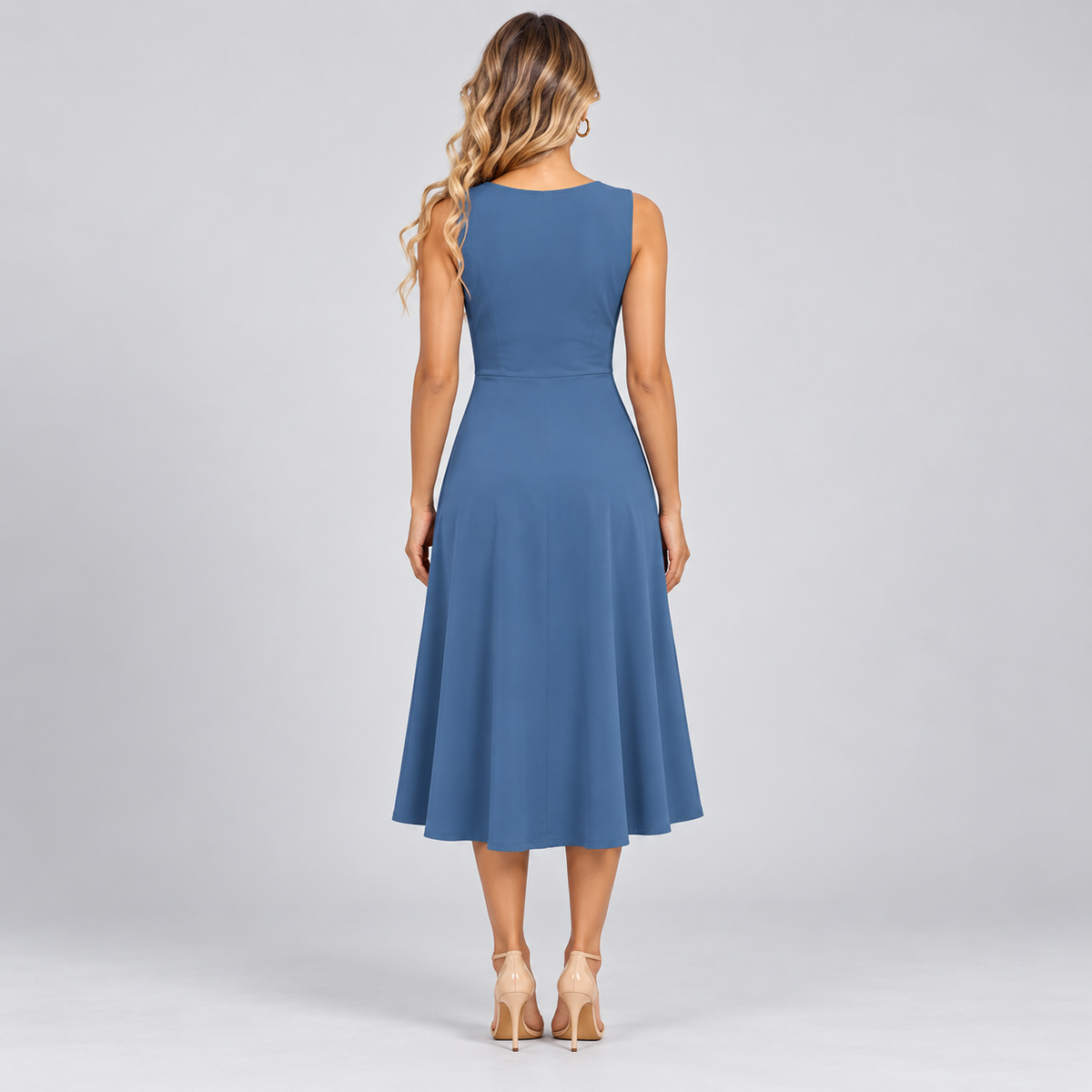 Vestido midi de mujer con escote en V y corte entallado