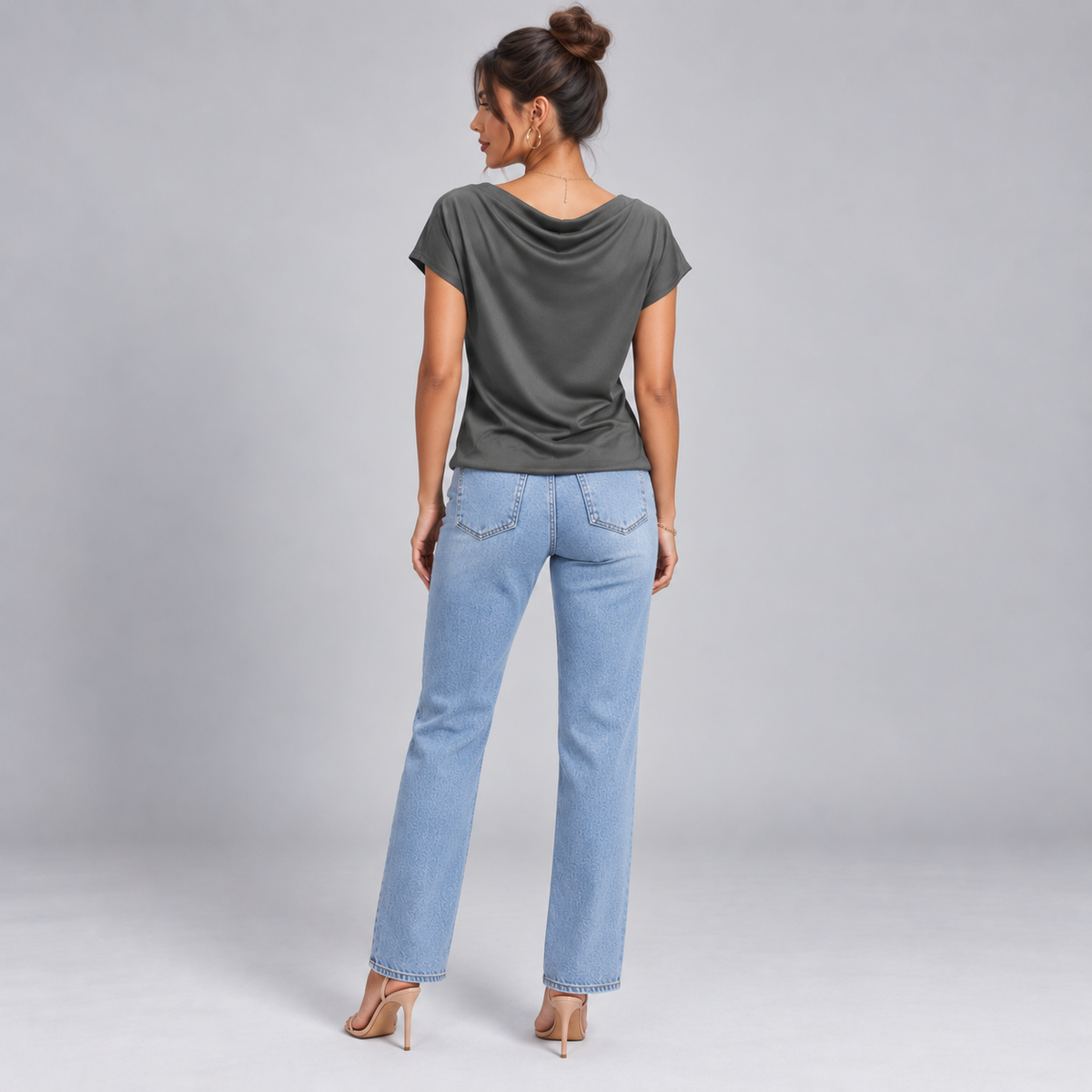 Top de Jersey Elástico para Mujer con Cuello Vuelto | Ajuste Slim | Cuello Alto, Mangas Largas, Comodidad Elástica | De Oficina a Noche