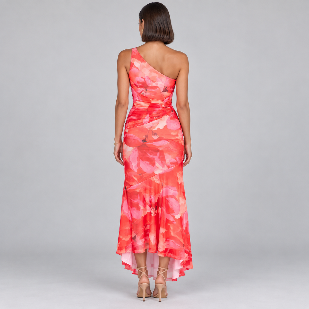 Vestido de Mujer con Estampado Floral, Hombro Único y Dobladillo Asimétrico