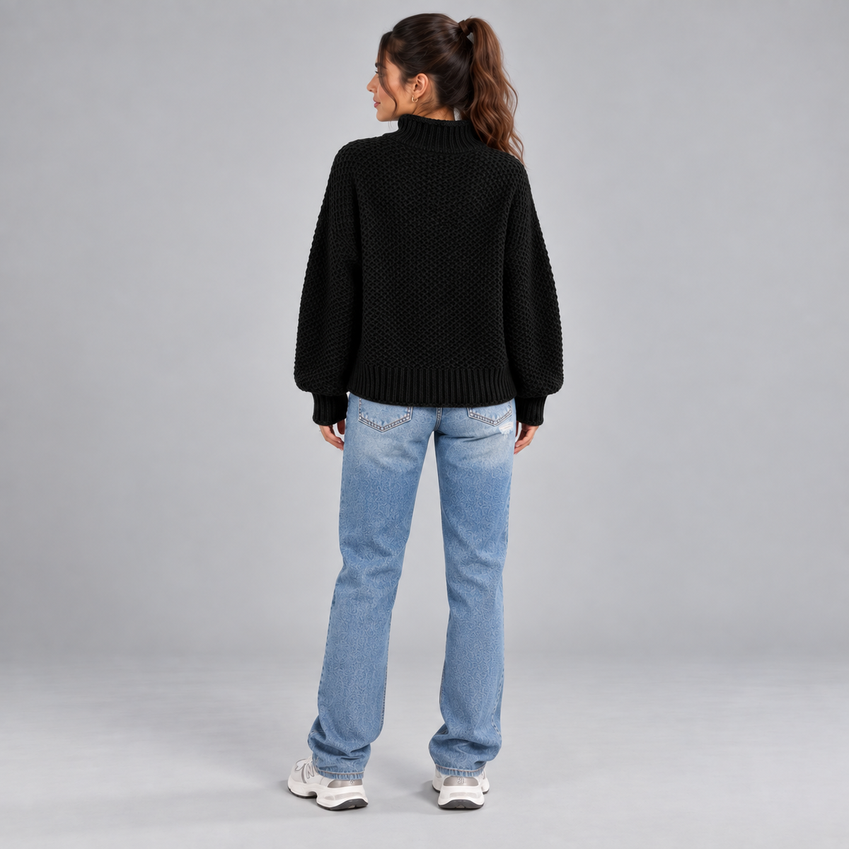 Suéter de punto de felpa para mujer con cuello alto y corte amplio