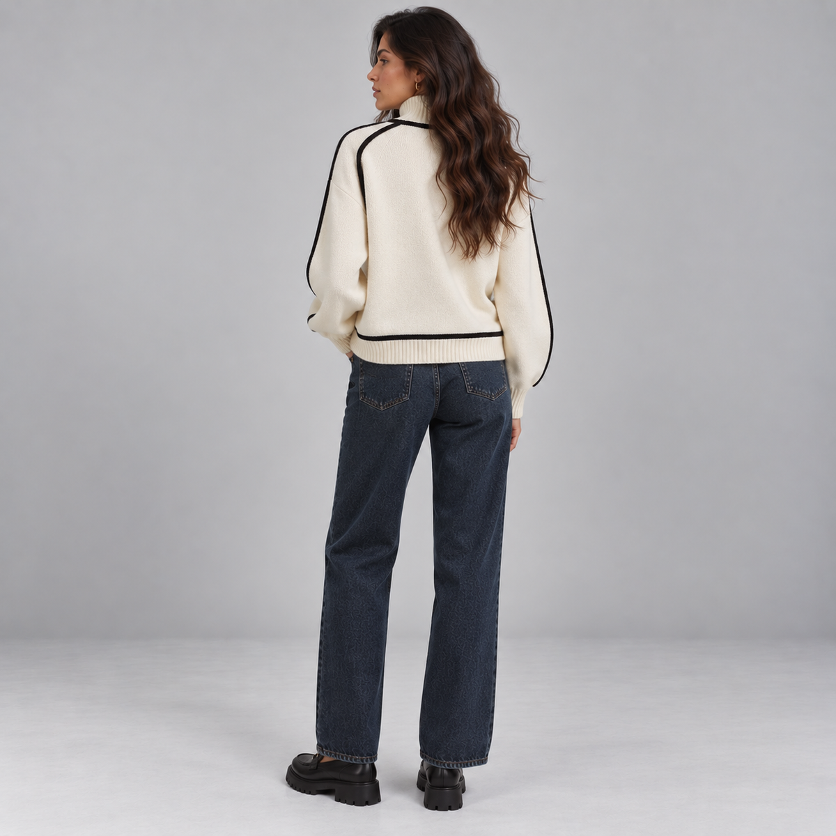 Jersey de cuello alto para mujer con bordes en contraste