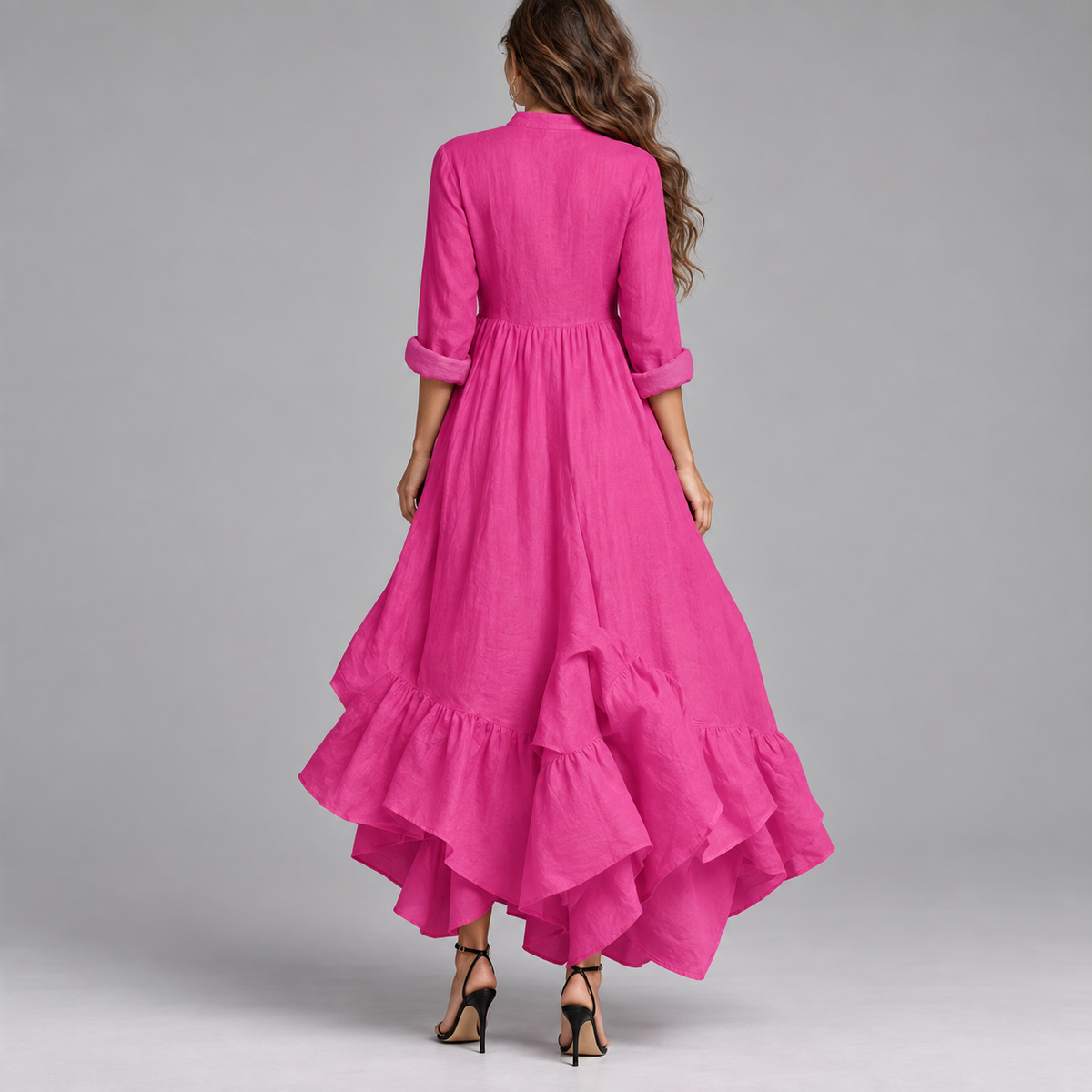 Vestido largo de mujer con escote en V y falda fluida
