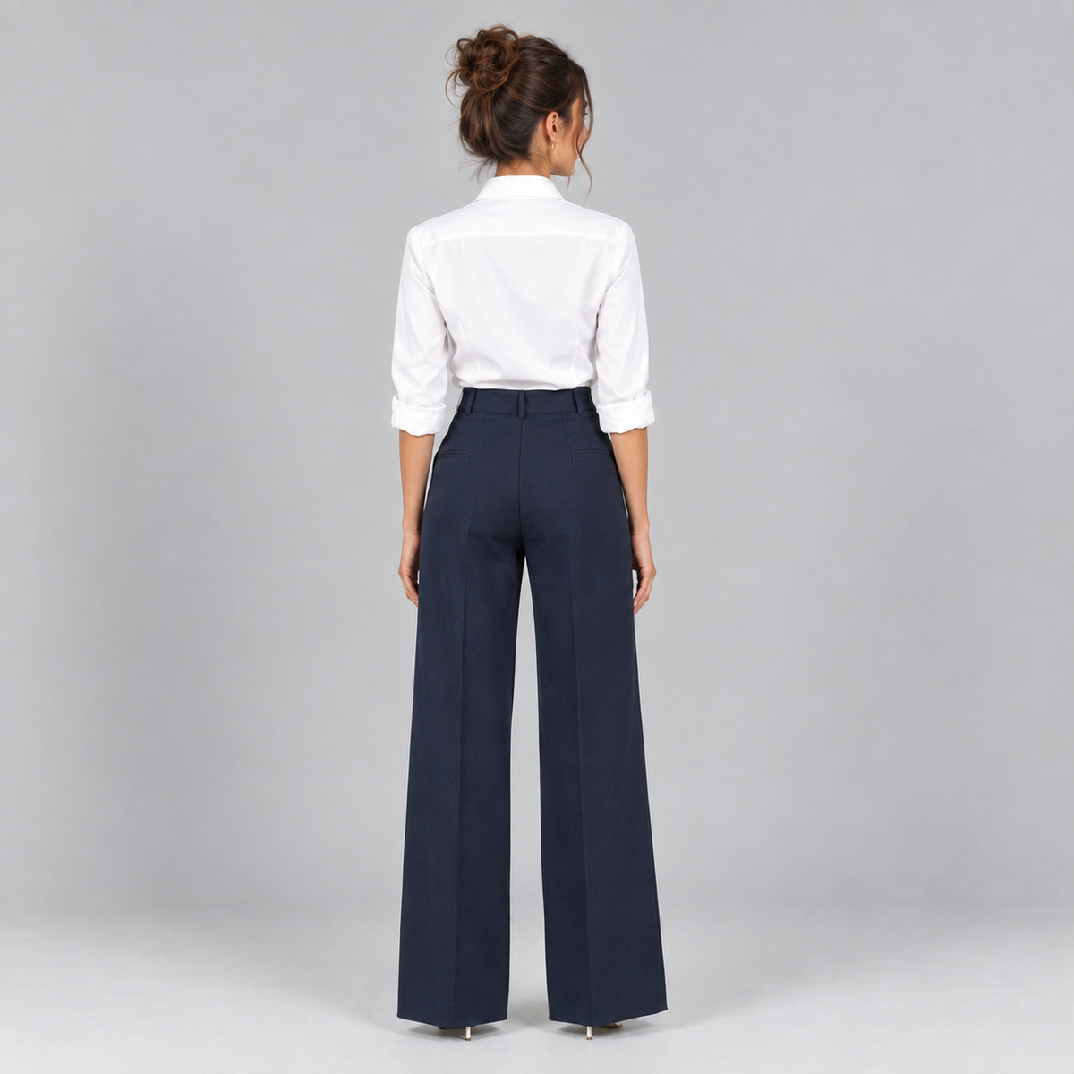 Pantalón de Talle Alto y Corte Recto | Cinturilla Elástica y Pliegues Delanteros | Estilo Versátil para Oficina y Fin de Semana