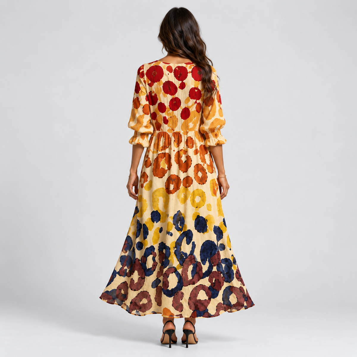 Vestido largo para mujer con escote en V y estampado de flores