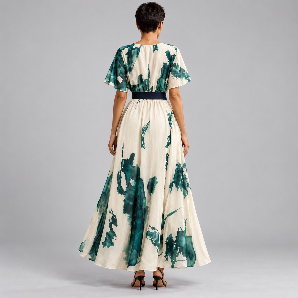 Women's Long Dress with V-Neck Wrap and Belt