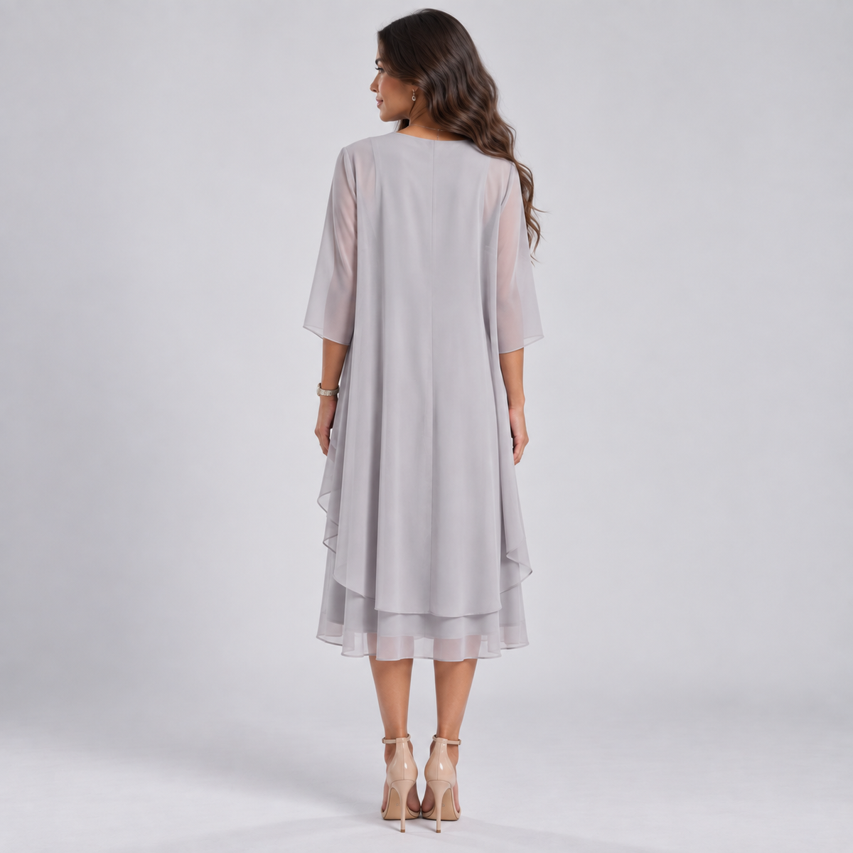 Vestido Largo de Dos Piezas con Encaje y Gasa | Capa Superior Texturizada y Caída Fluida | Estilo Romántico para Eventos Especiales