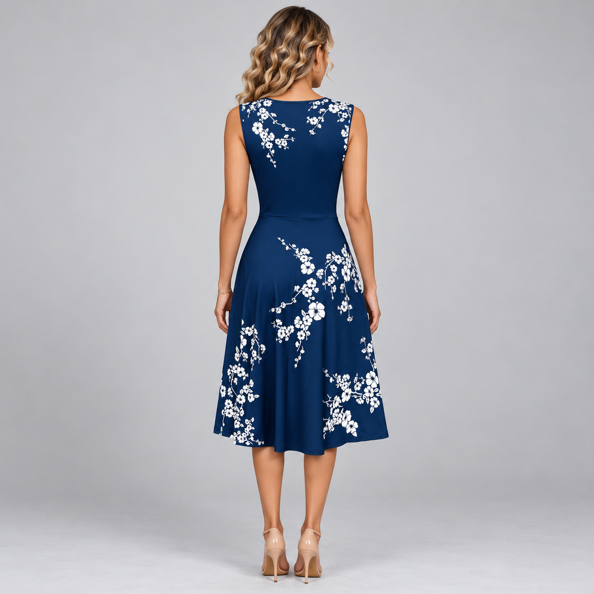 Vestido midi de mujer con escote en V y corte entallado