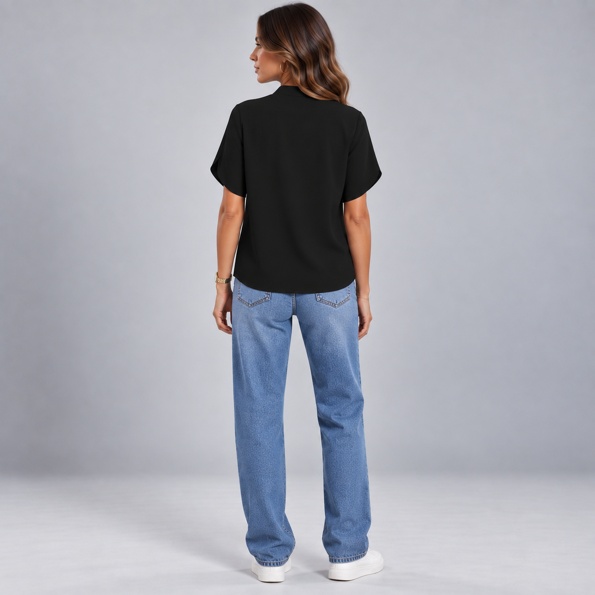Blusa de Mujer con Cuello en V y Manga Corta | Corte Amplio y Fluido | Estilo Casual y Elegante para Oficina y Verano