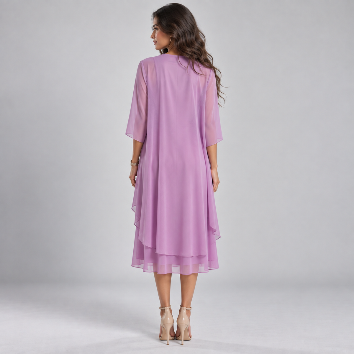 Vestido Largo de Dos Piezas con Encaje y Gasa | Capa Superior Texturizada y Caída Fluida | Estilo Romántico para Eventos Especiales
