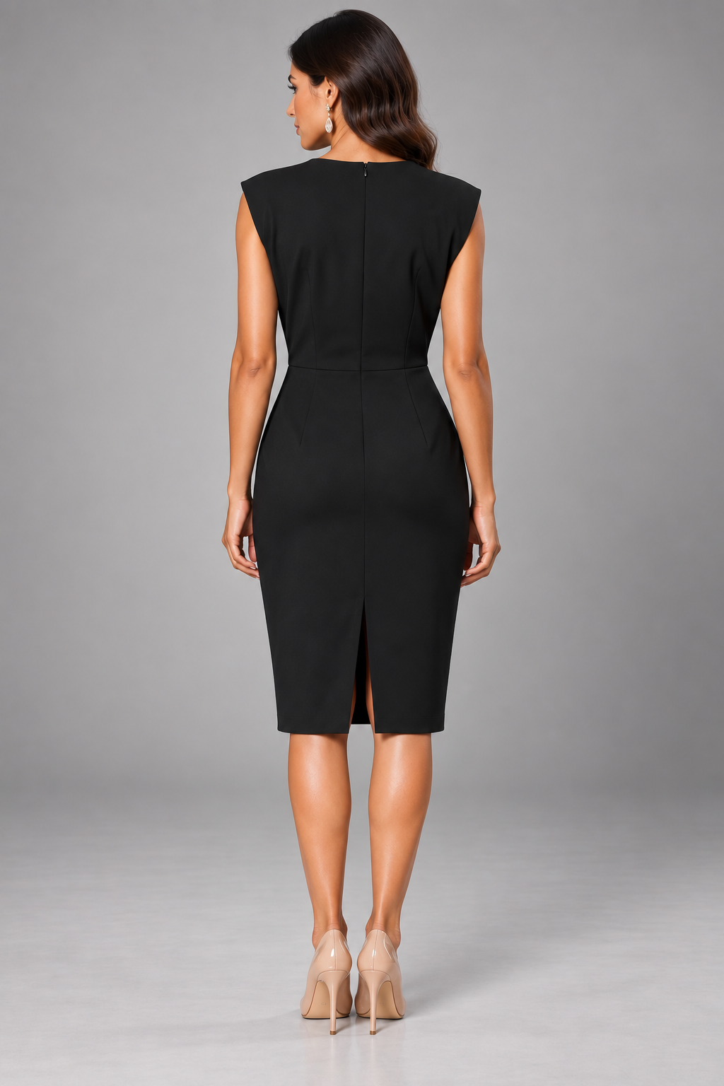 Vestido Midi con Drapeado Lateral y Escote con Abertura | Corte Elástico y Fluido | Estilo Moderno para Eventos y Oficina