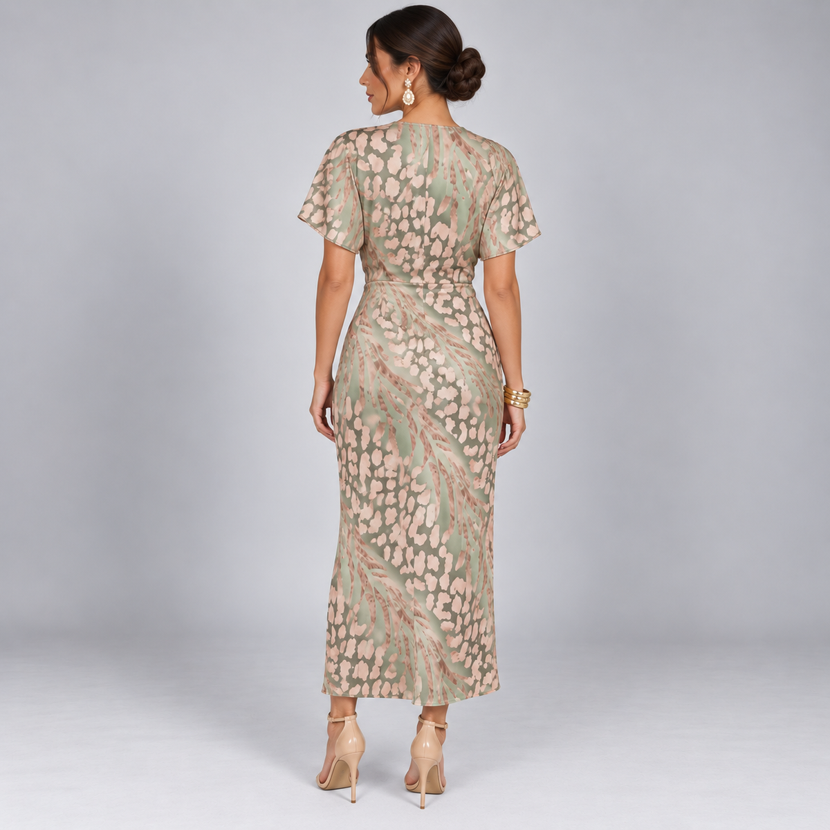 Vestido Midi con Nudo Retorcido en la Cintura | Corte Envolvente y Caída Fluida | Estilo para Bodas y Fiestas de Jardín