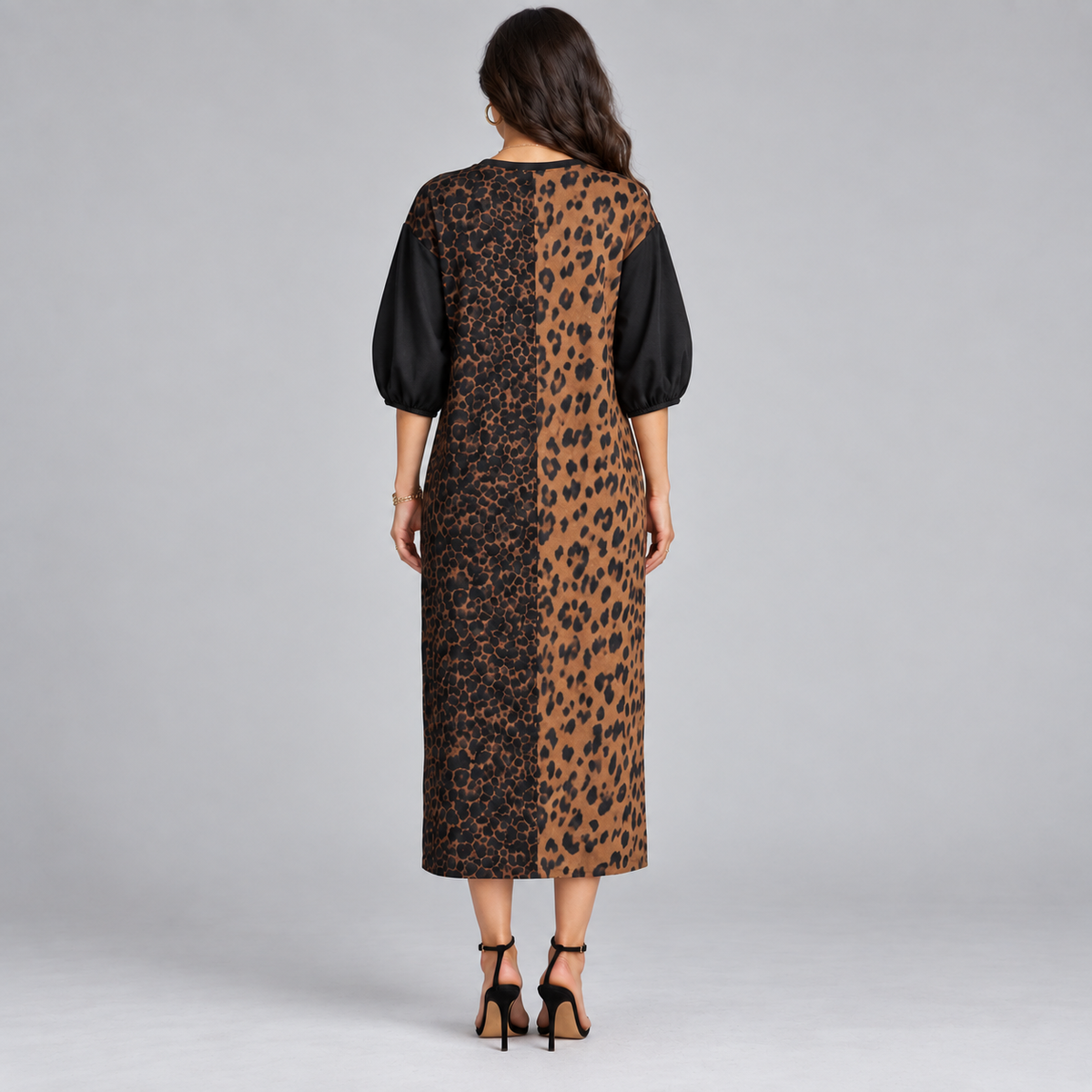 Vestido de mujer con estampado de leopardo y mangas abullonadas