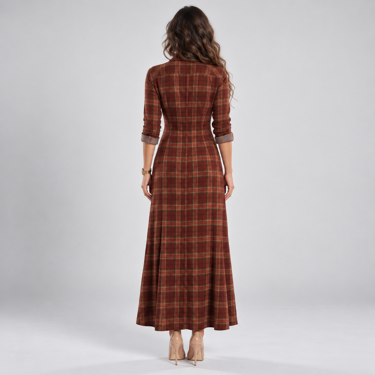 Vestido Largo Camisero de Franela a Cuadros | Botonadura Frontal y Corte Cómodo | Estilo Campestre para Otoño y Brunch