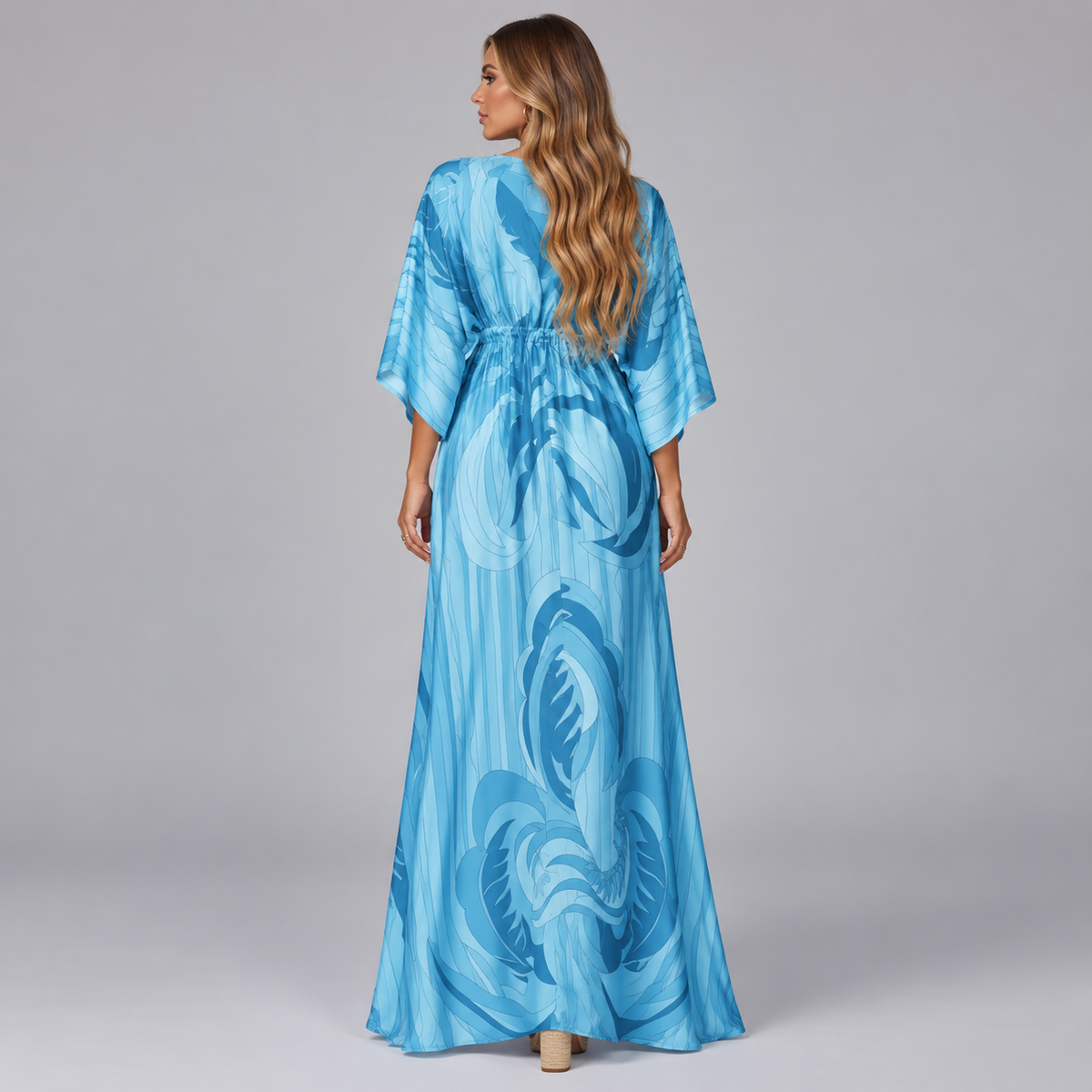 Women's Maxi Dress with V-Neck and Adjustable Belt