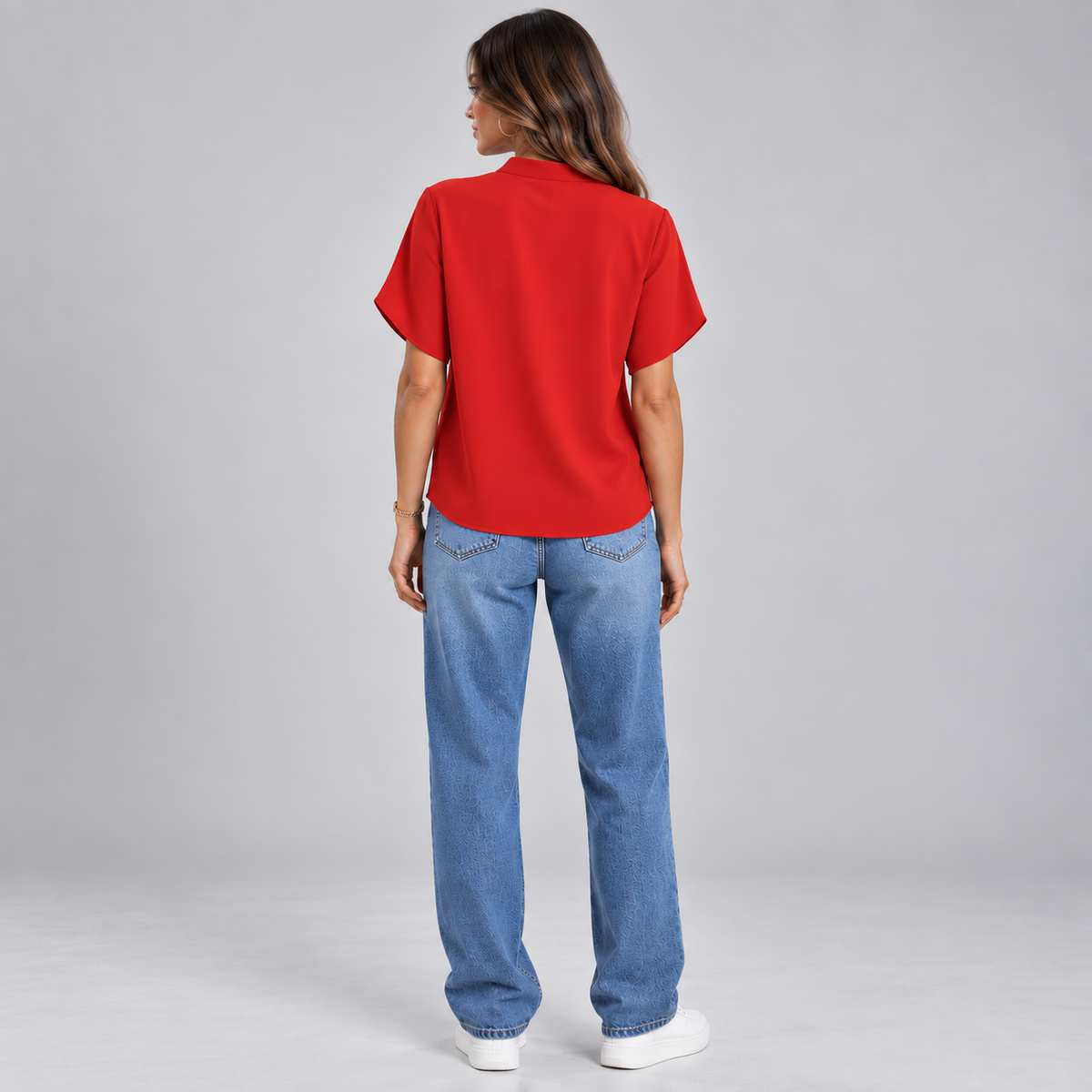 Blusa de Mujer con Cuello en V y Manga Corta | Corte Amplio y Fluido | Estilo Casual y Elegante para Oficina y Verano