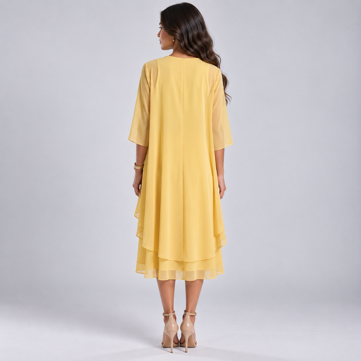 Vestido Largo de Dos Piezas con Encaje y Gasa | Capa Superior Texturizada y Caída Fluida | Estilo Romántico para Eventos Especiales