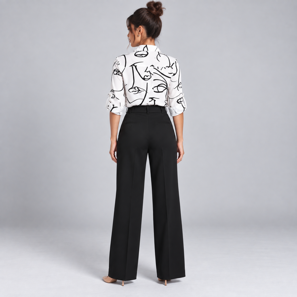 Blusa de Satén para Mujer con Estampado Geométrico | Corte Regular | Abotonada, Manga Larga, Resistente a Arrugas | Ropa de Trabajo, Ropa de Noche
