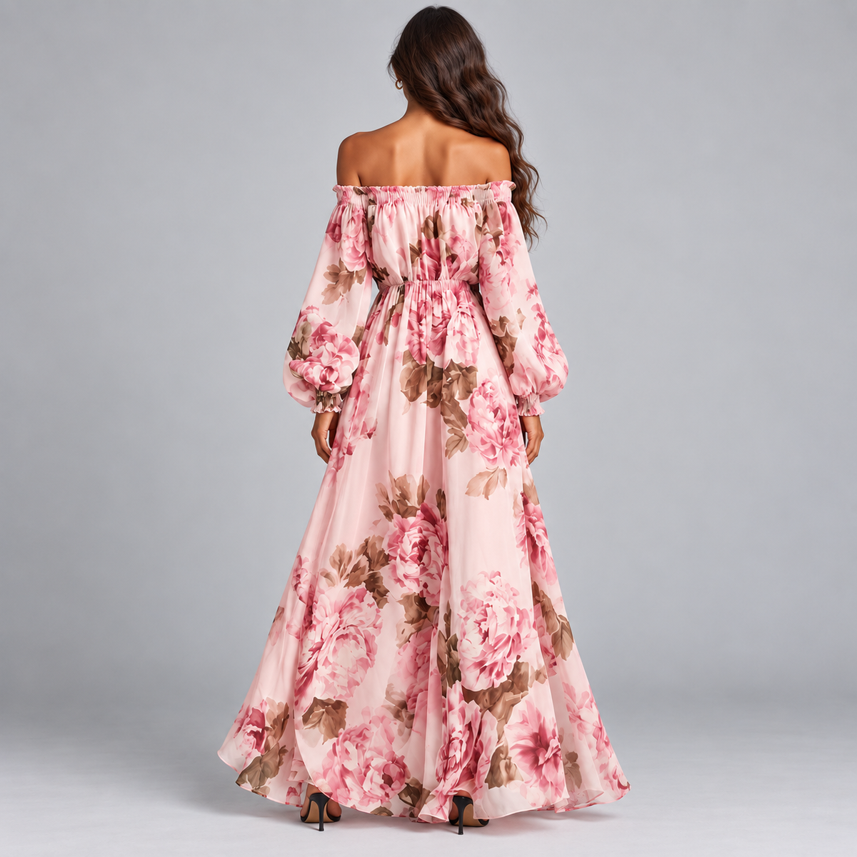 Vestido Maxi Floral para Mujer con Escote Descubierto