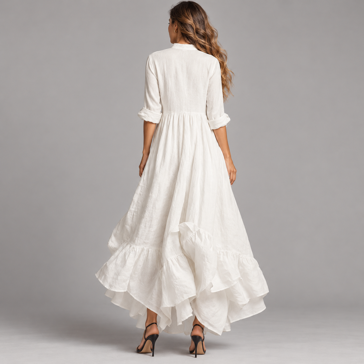 Vestido largo de mujer con escote en V y falda fluida