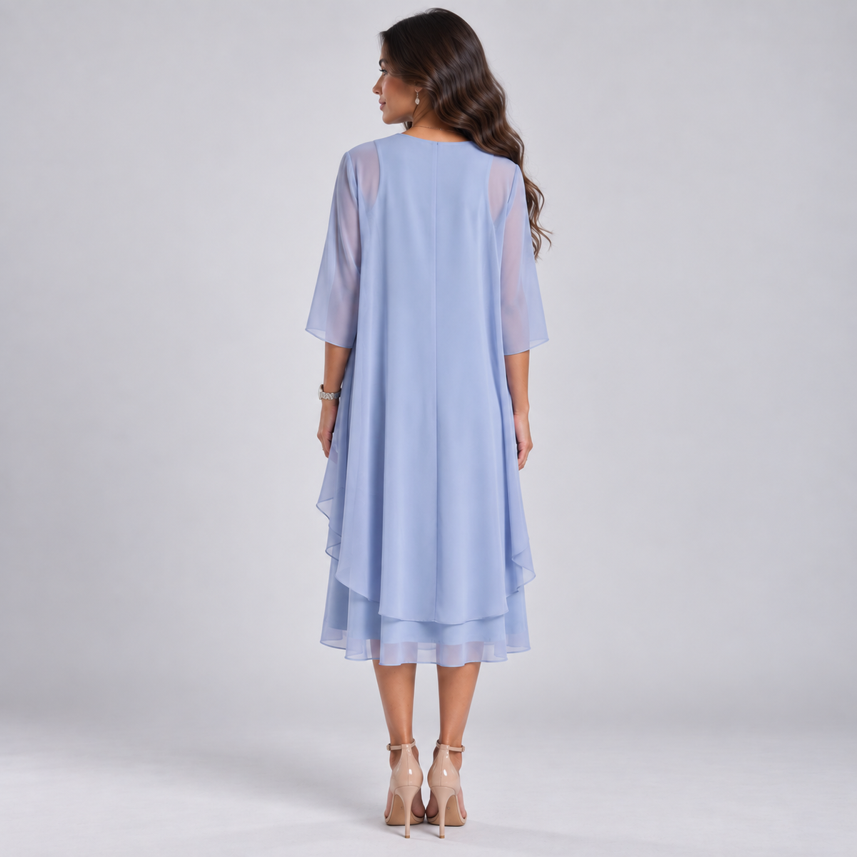 Vestido Largo de Dos Piezas con Encaje y Gasa | Capa Superior Texturizada y Caída Fluida | Estilo Romántico para Eventos Especiales