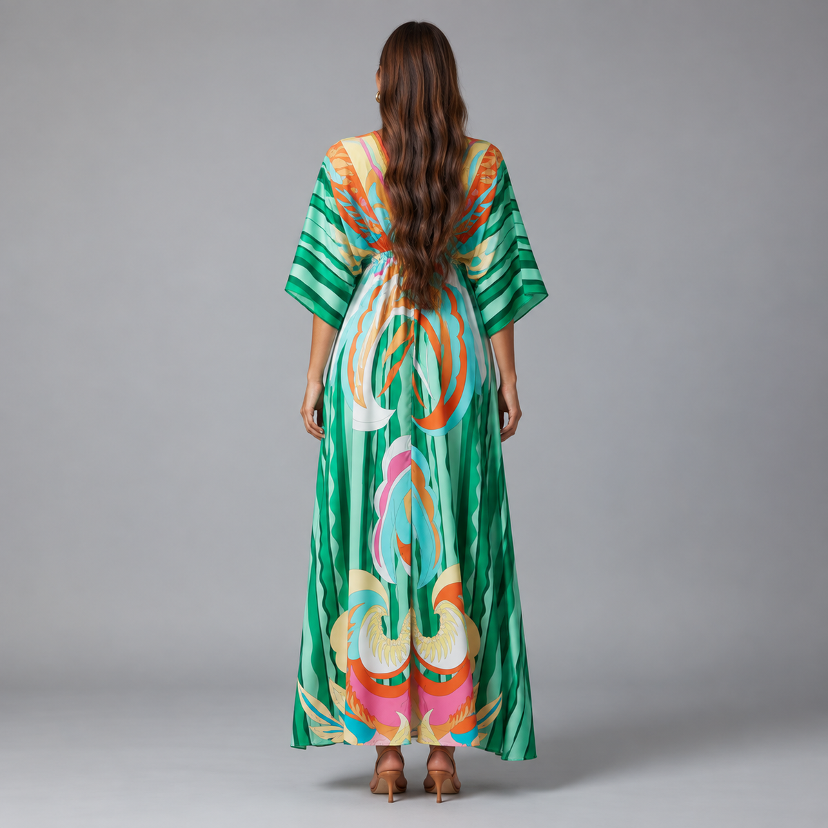 Women's Maxi Dress with V-Neck and Adjustable Belt