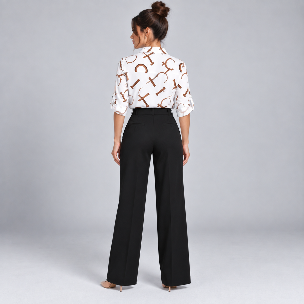 Blusa de Satén para Mujer con Estampado Geométrico | Corte Regular | Abotonada, Manga Larga, Resistente a Arrugas | Ropa de Trabajo, Ropa de Noche