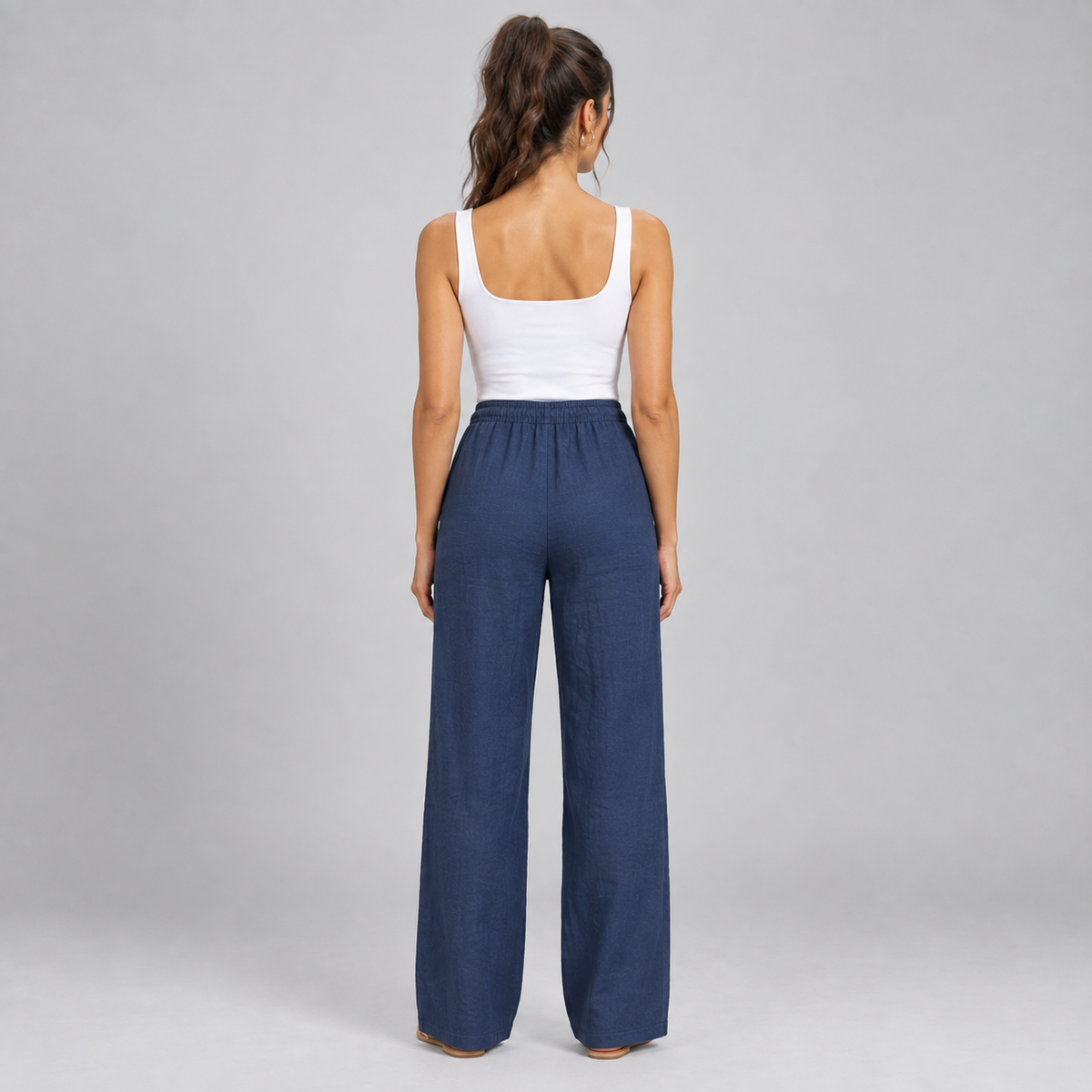 Pantalón Recto de Mujer con Cintura Elástica | Cordón Ajustable y Piernas Largas | Corte Fluido para Oficina y Uso Diario