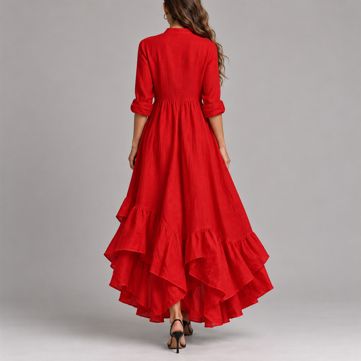 Vestido largo de mujer con escote en V y falda fluida