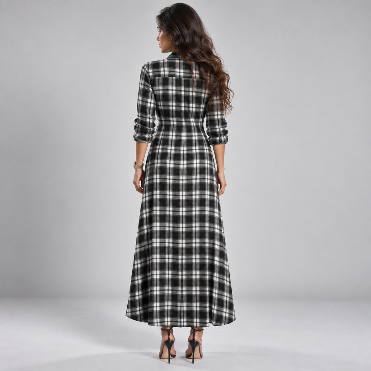 Vestido Largo Camisero de Franela a Cuadros | Botonadura Frontal y Corte Cómodo | Estilo Campestre para Otoño y Brunch