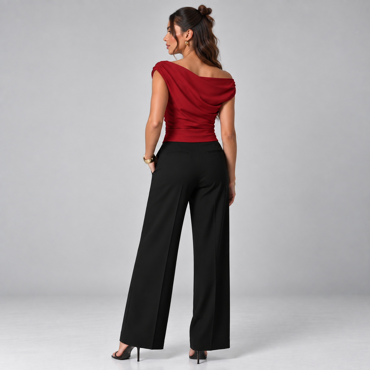 Top para mujer con hombro drapeado | Ajuste holgado | Detalle de hombro drapeado, cintura fruncida, ajuste cómodo | Ropa de trabajo, ropa de noche