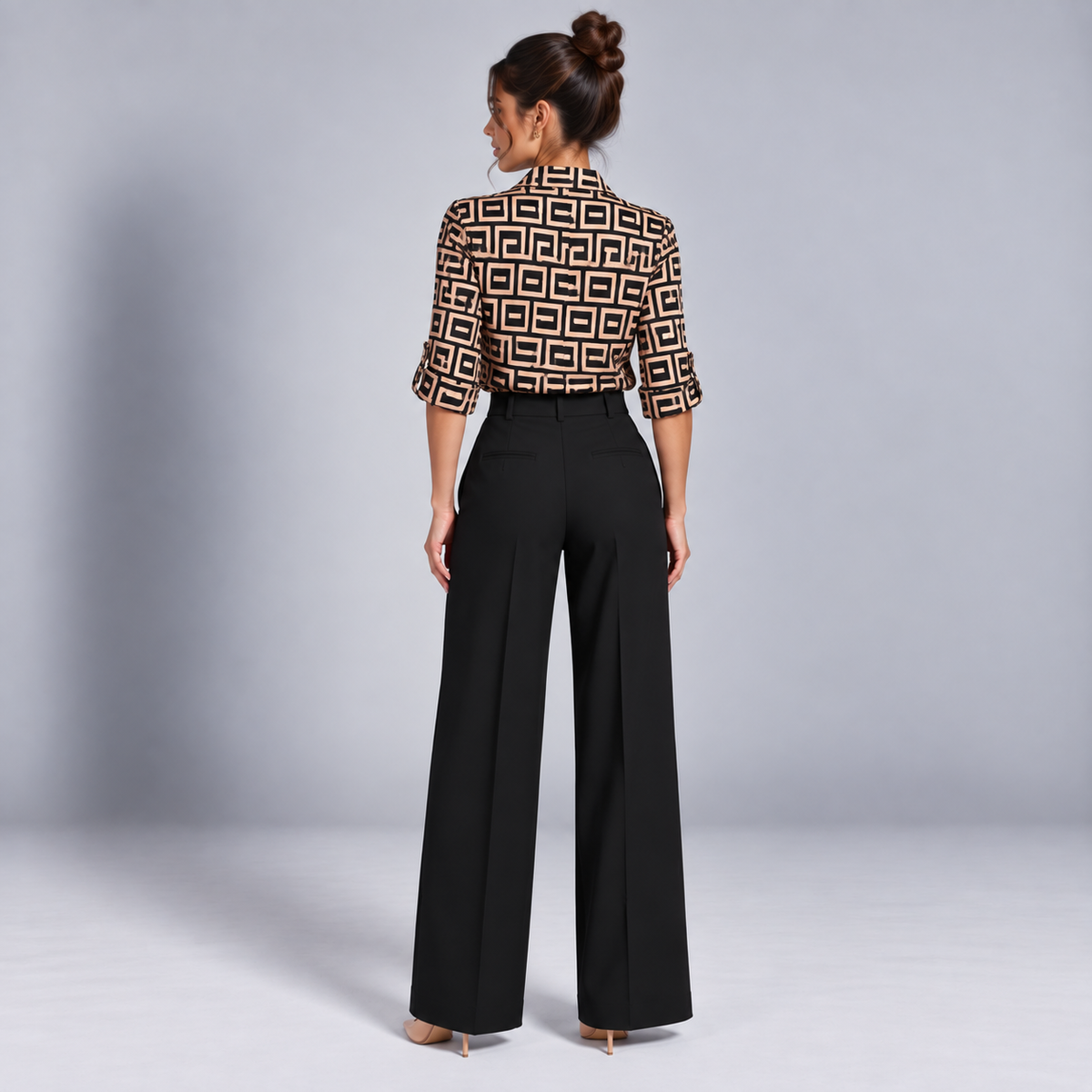 Blusa de Satén para Mujer con Estampado Geométrico | Corte Regular | Abotonada, Manga Larga, Resistente a Arrugas | Ropa de Trabajo, Ropa de Noche