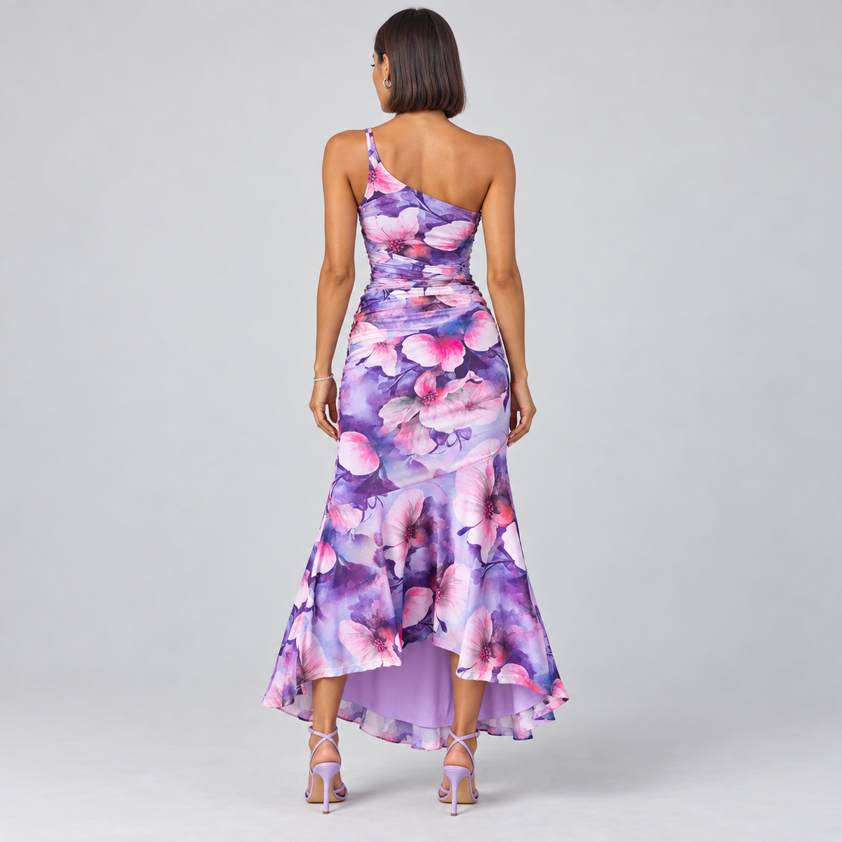 Vestido de Mujer con Estampado Floral, Hombro Único y Dobladillo Asimétrico