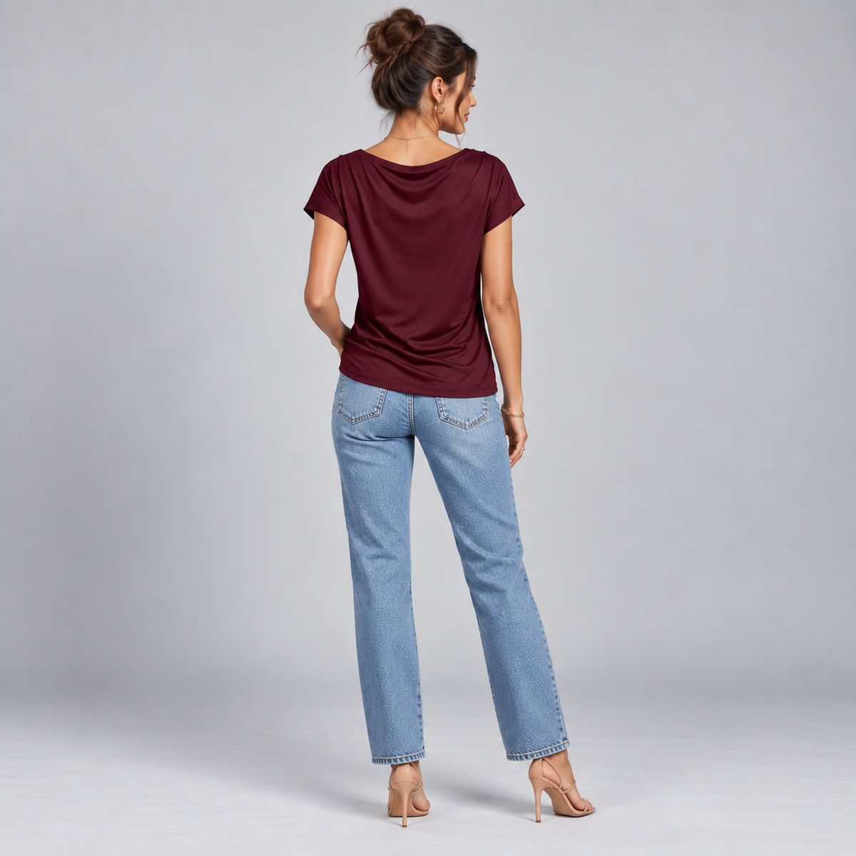 Top de Jersey Elástico para Mujer con Cuello Vuelto | Ajuste Slim | Cuello Alto, Mangas Largas, Comodidad Elástica | De Oficina a Noche