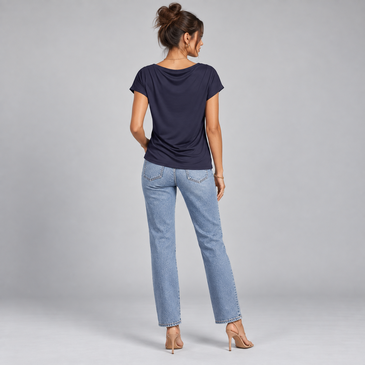 Top de Jersey Elástico para Mujer con Cuello Vuelto | Ajuste Slim | Cuello Alto, Mangas Largas, Comodidad Elástica | De Oficina a Noche