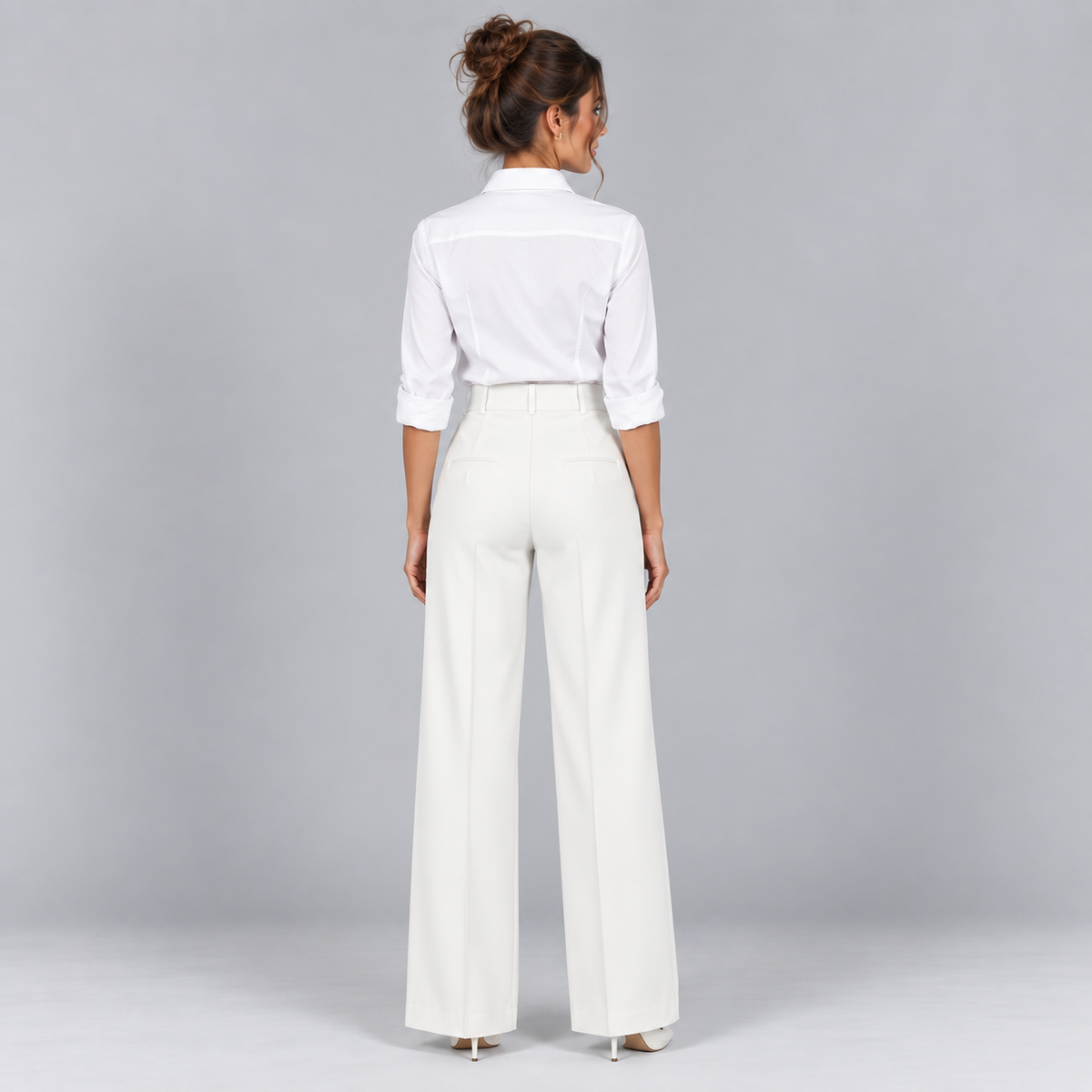 Pantalón de Talle Alto y Corte Recto | Cinturilla Elástica y Pliegues Delanteros | Estilo Versátil para Oficina y Fin de Semana