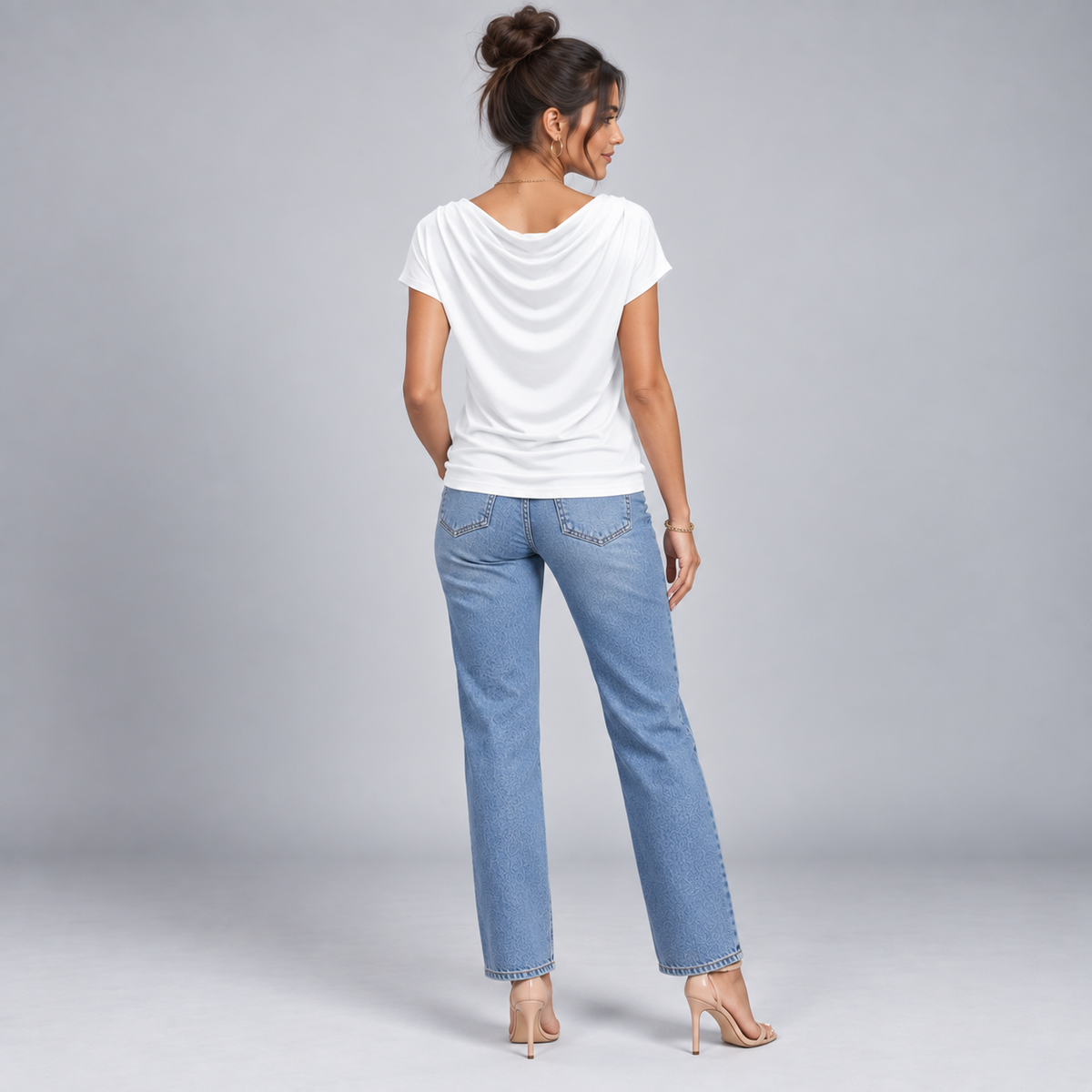Top de Jersey Elástico para Mujer con Cuello Vuelto | Ajuste Slim | Cuello Alto, Mangas Largas, Comodidad Elástica | De Oficina a Noche