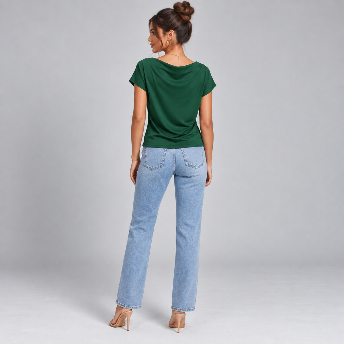 Top de Jersey Elástico para Mujer con Cuello Vuelto | Ajuste Slim | Cuello Alto, Mangas Largas, Comodidad Elástica | De Oficina a Noche