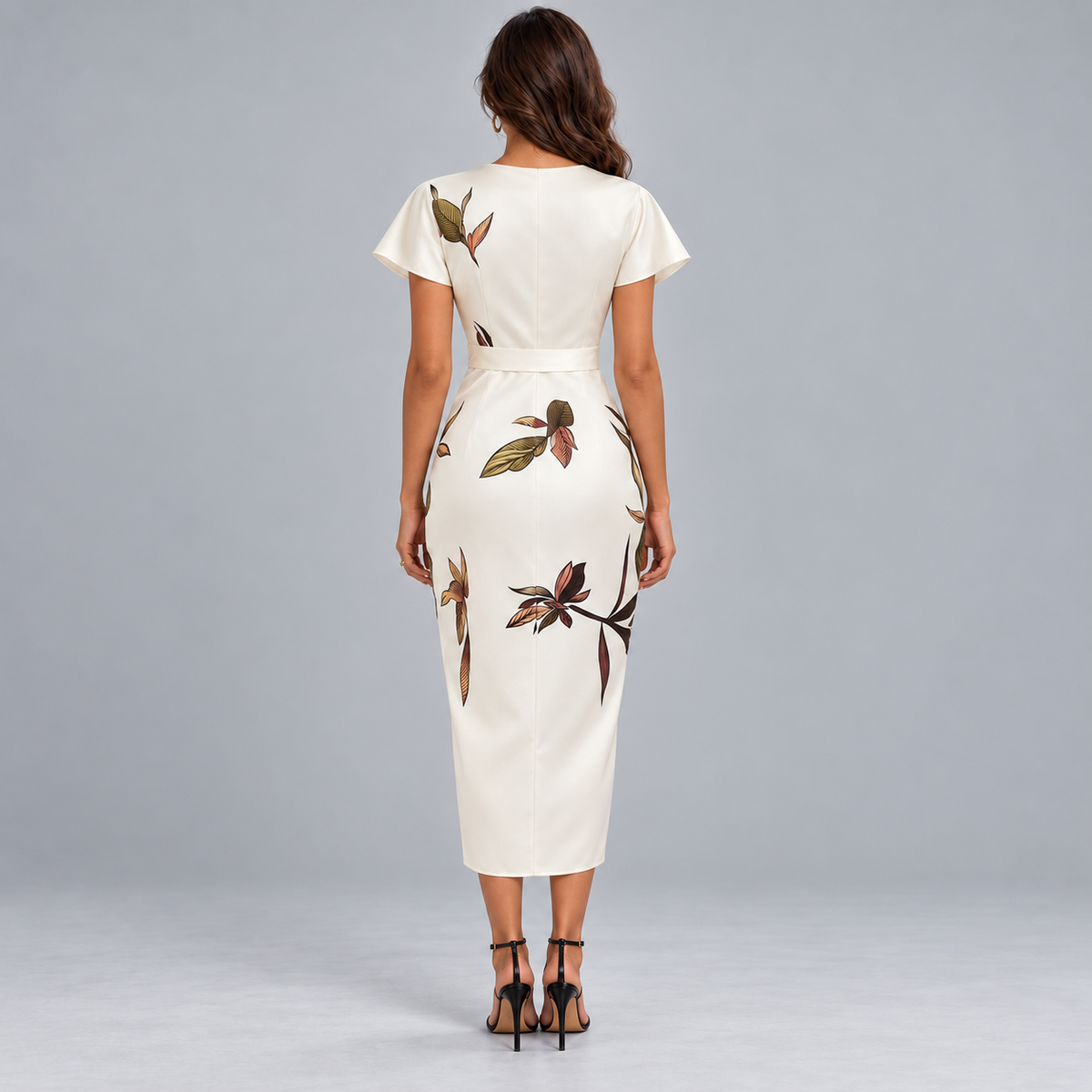 Vestido midi para mujer con parte delantera cruzada y cinturón de lazo