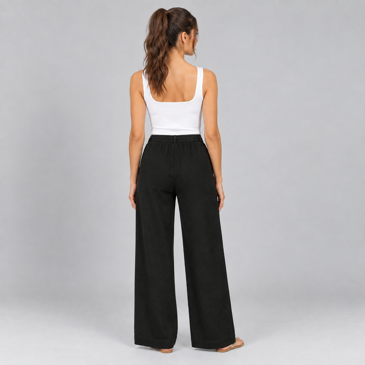 Pantalón Recto de Mujer con Cintura Elástica | Cordón Ajustable y Piernas Largas | Corte Fluido para Oficina y Uso Diario