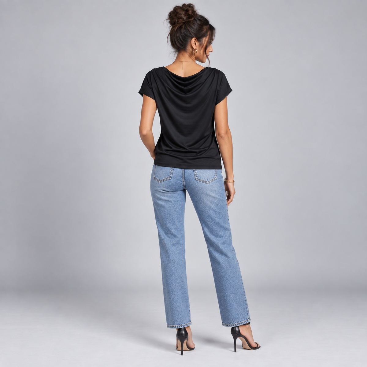 Top de Jersey Elástico para Mujer con Cuello Vuelto | Ajuste Slim | Cuello Alto, Mangas Largas, Comodidad Elástica | De Oficina a Noche
