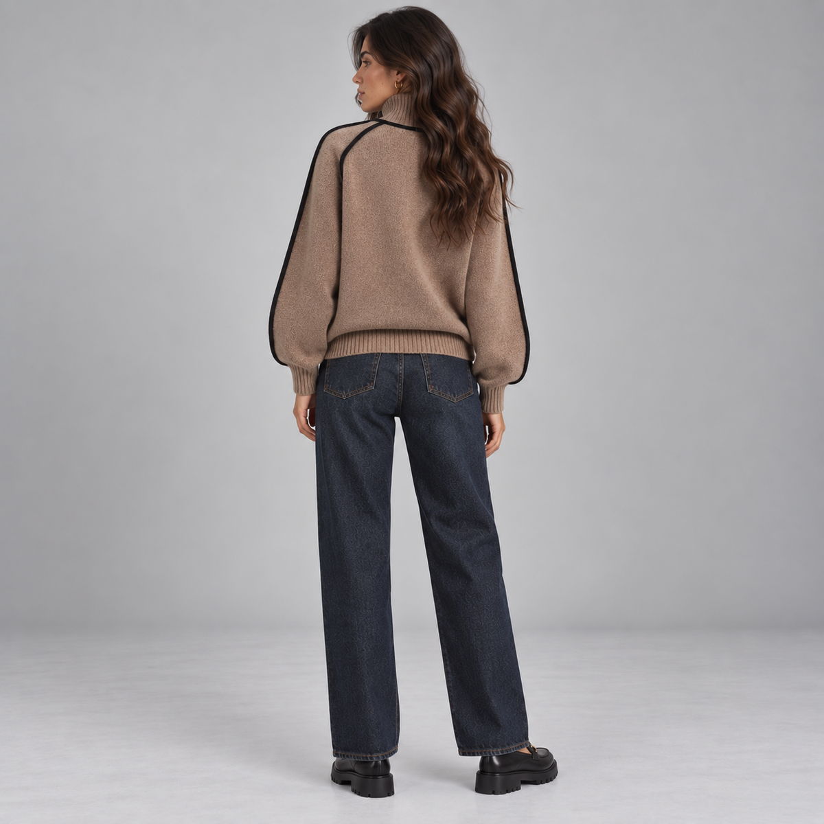 Jersey de cuello alto para mujer con bordes en contraste