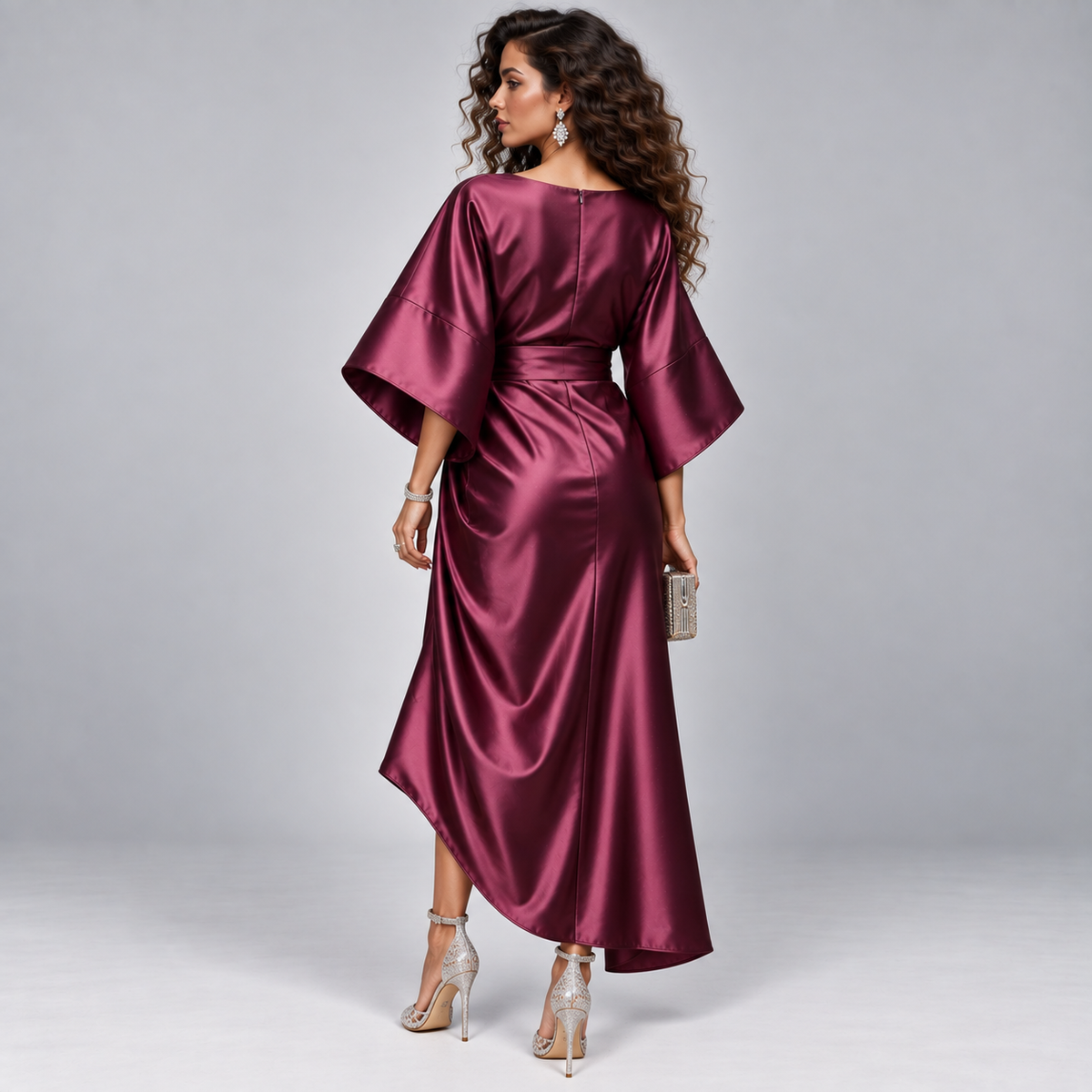 Vestido Midi Cruzado y Acampanado con Mangas Amplias | Corte Fluido y Femenino | Estilo para Bodas y Eventos Especiales