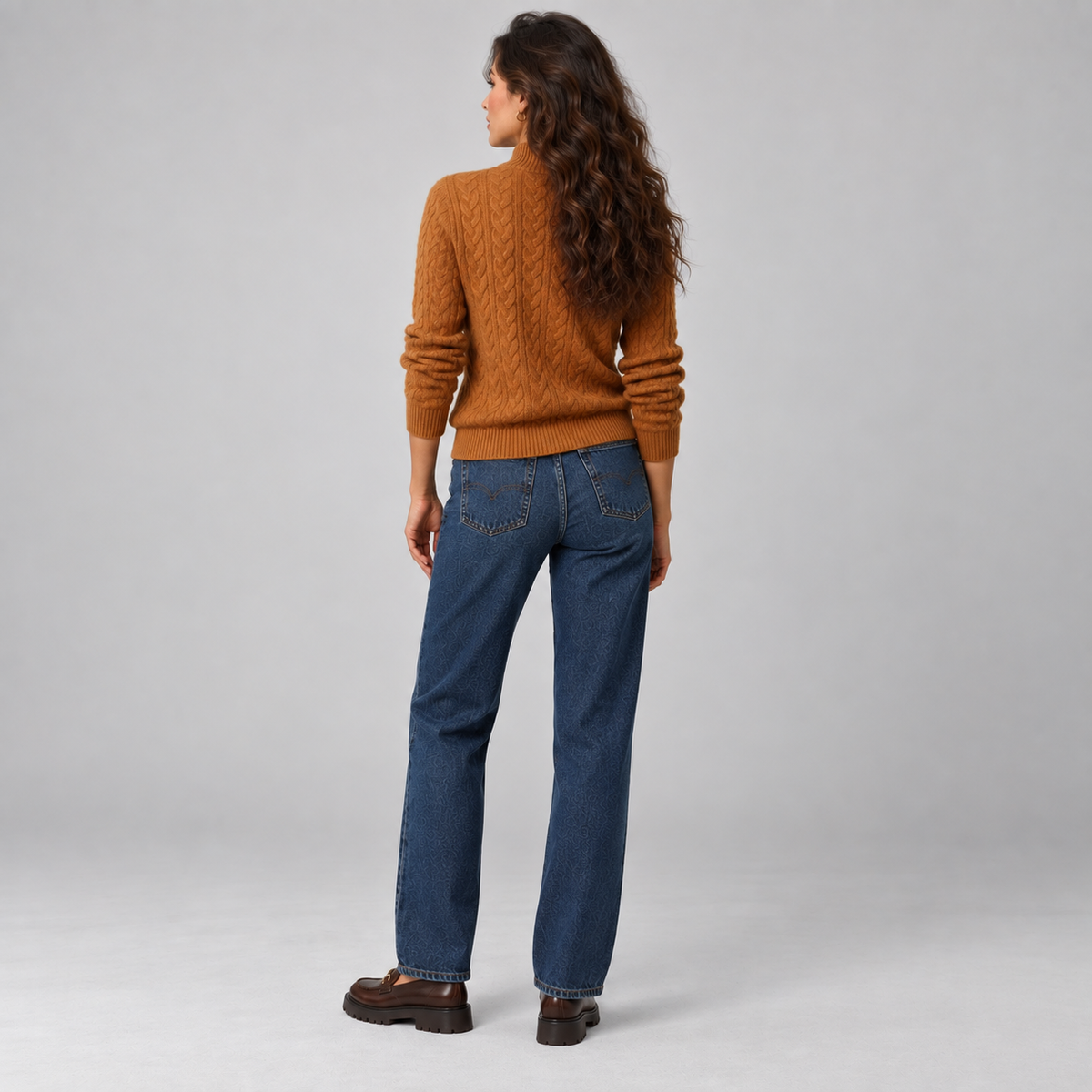Jersey de mezcla de lana para mujer con patrón de trenza y cuello con botones