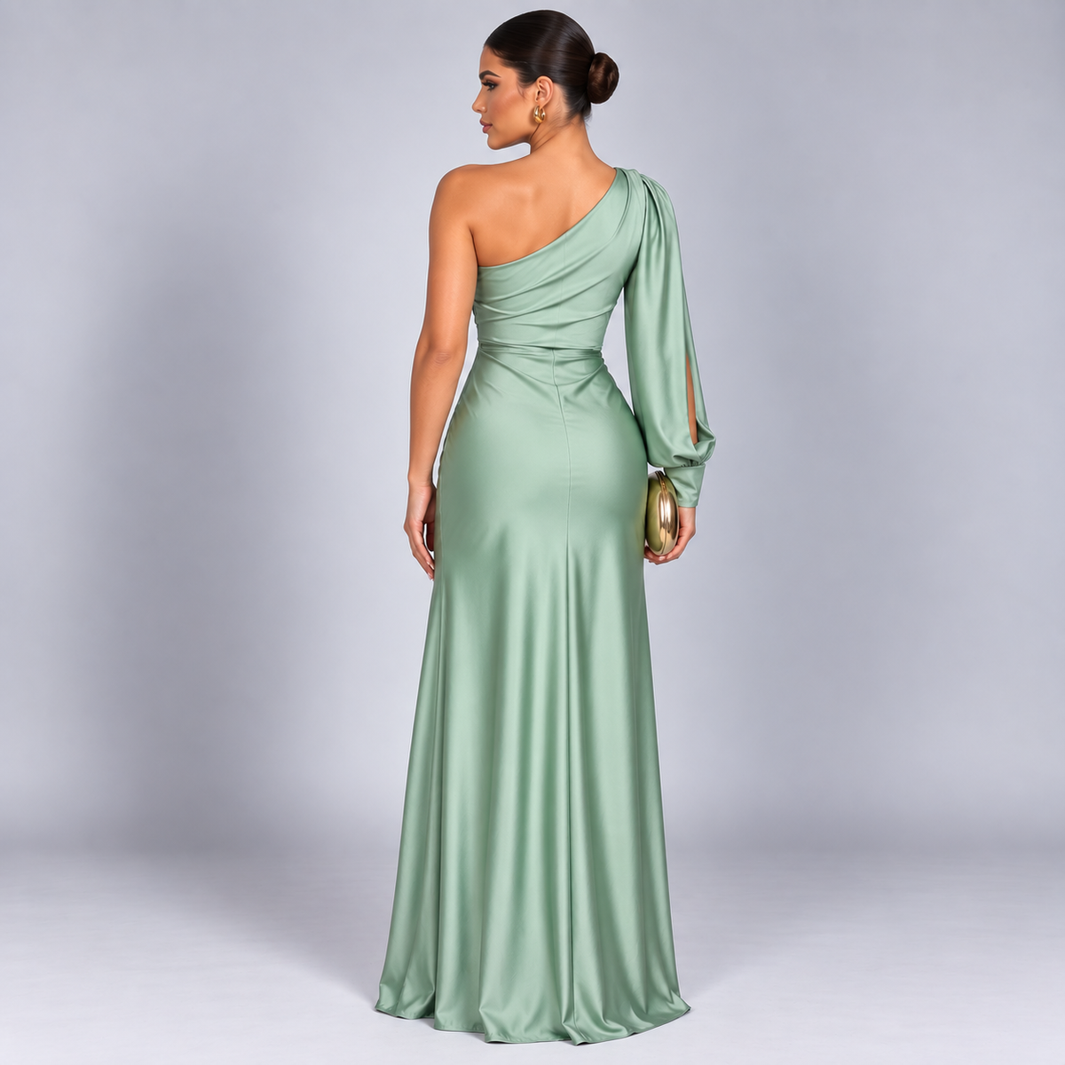 Vestido de Invitada de Boda de Un Solo Hombro | Drapeado y Abertura Frontal | Superficie Sedosa para Eventos Especiales